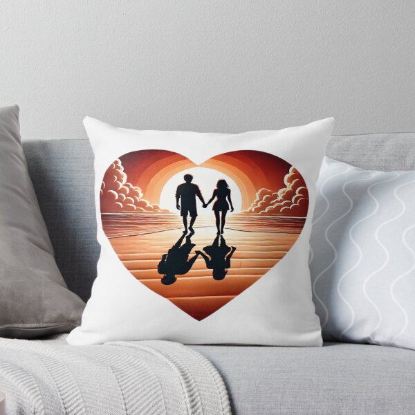 Item preview, Romantic Couple Holding Hands Walking Towards Radiant Sunset on Beach with Heart Shape designed and sold by KreaDesignOne.