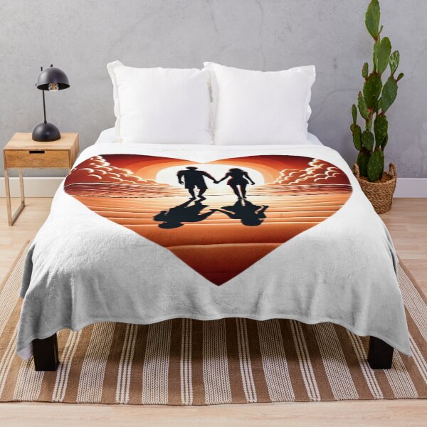 Item preview, Romantic Couple Holding Hands Walking Towards Radiant Sunset on Beach with Heart Shape designed and sold by KreaDesignOne.