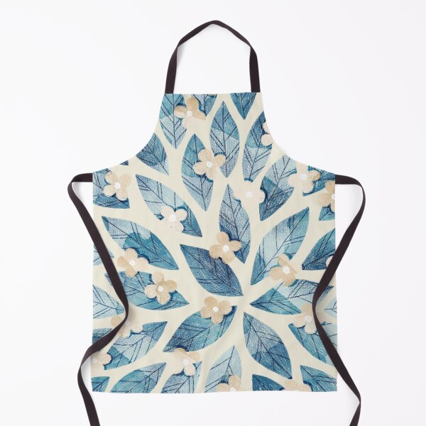 Item preview, Cute pale beige flowers and bold blue bay leaves on beige background. Botanical illustration. designed and sold by helga-wigandt.