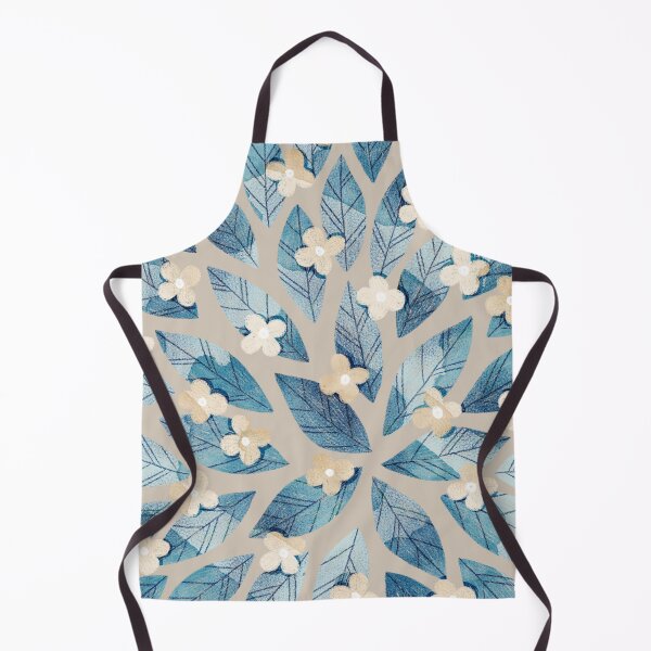 Item preview, Cute pale beige flowers and bold blue bay leaves on taupe background. Botanical illustration. designed and sold by helga-wigandt.