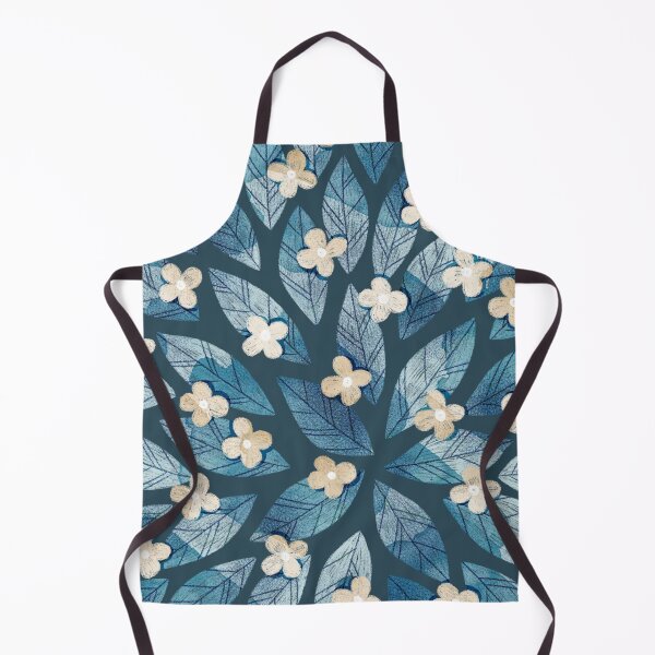 Item preview, Cute pale beige flowers and bold dark blue bay leaves on light blue background. Botanical illustration. designed and sold by helga-wigandt.