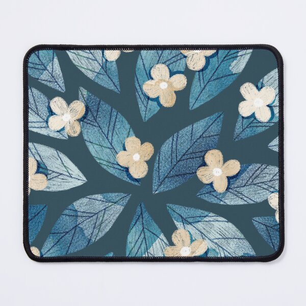 Item preview, Cute pale beige flowers and bold dark blue bay leaves on light blue background. Botanical illustration. designed and sold by helga-wigandt.