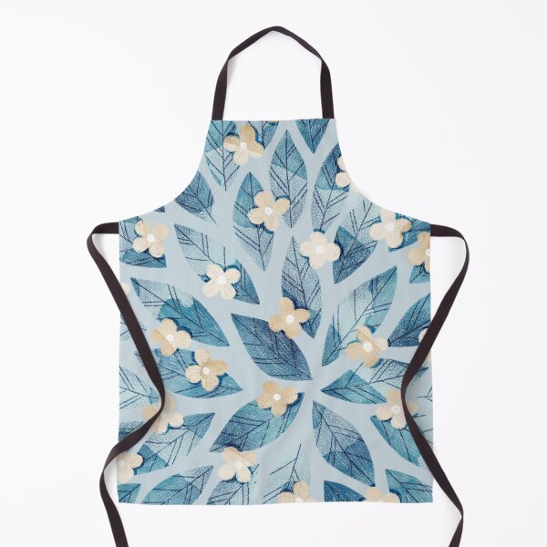 Item preview, Cute pale beige flowers and bold blue bay leaves on light blue background. Botanical illustration. designed and sold by helga-wigandt.