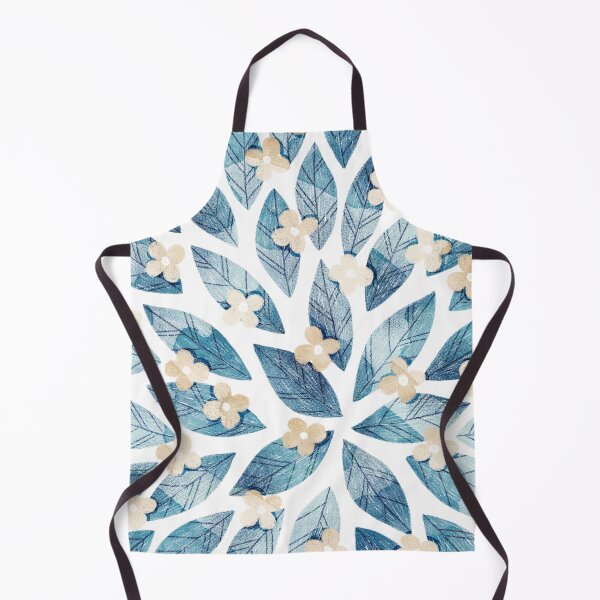 Item preview, Cute pale beige flowers and bold blue bay leaves on white background. Botanical illustration. designed and sold by helga-wigandt.