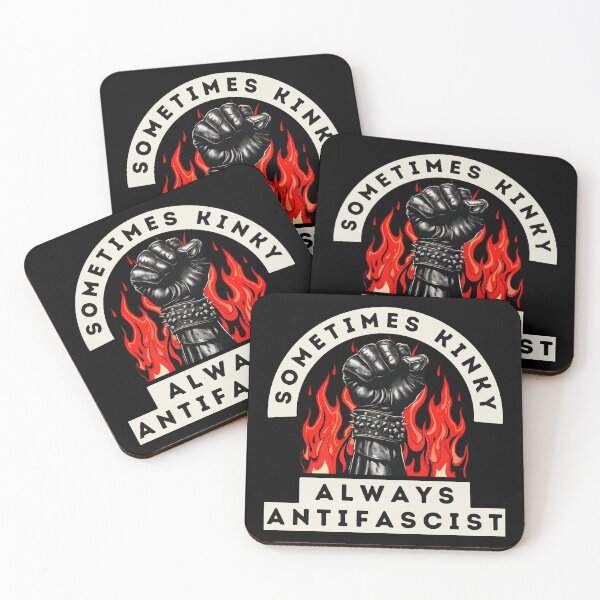 Item preview, Sometimes Kinky Always Antifascist: activism image featuring leather glove with flames for dark backgrounds designed and sold by Dollycat Industries.