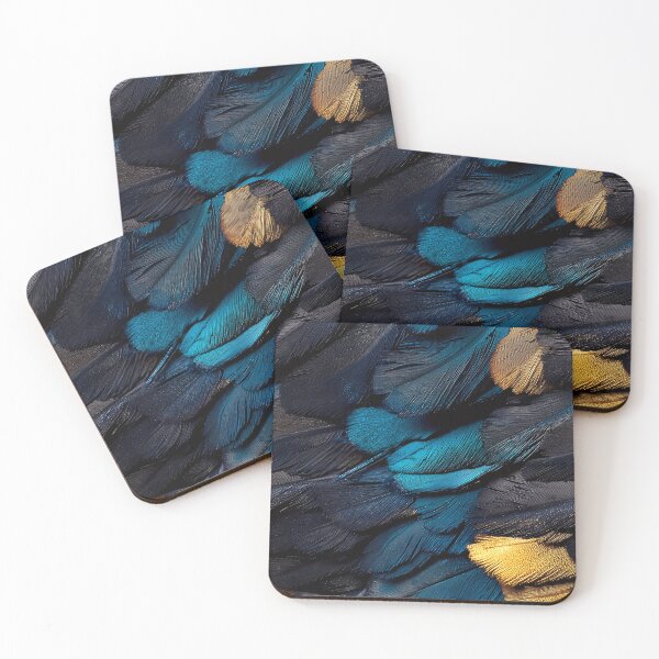 Item preview, feathers blue black gold pattern tile dejco.art by domin designed and sold by dejco.art.