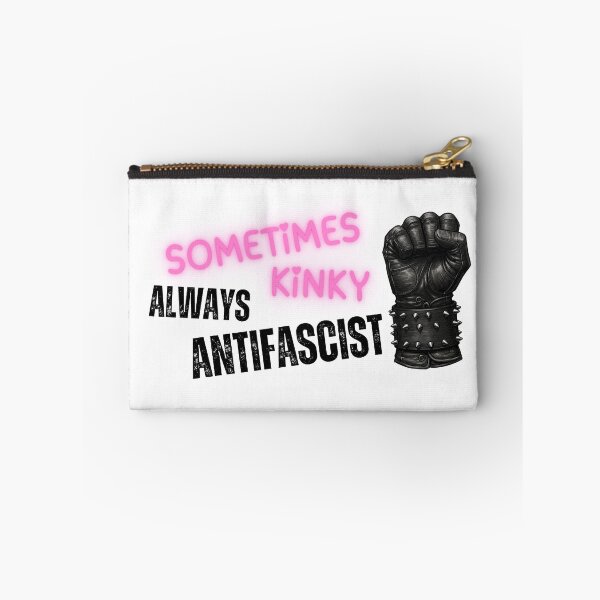 Item preview, Sometimes Kinky Always Antifascist mixed fonts, leather glove with fist and spikes designed and sold by Dollycat Industries.