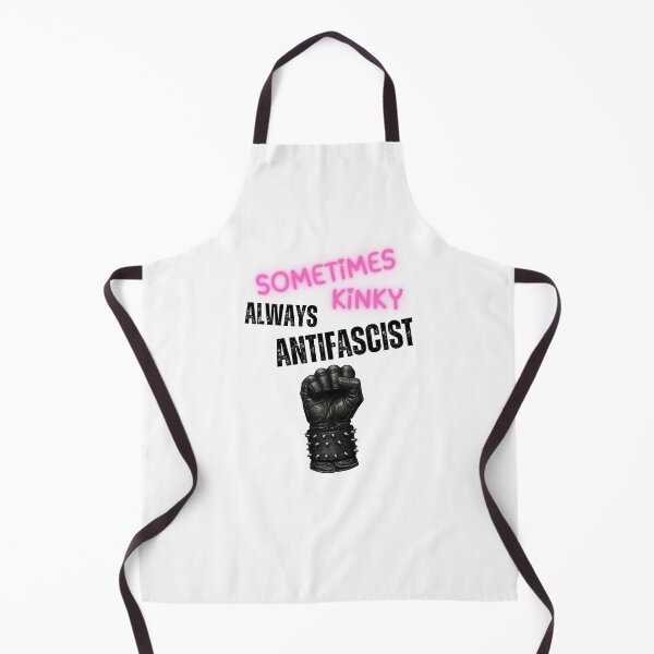 Item preview, Sometimes Kinky Always Antifascist mixed fonts, leather glove with fist and spikes designed and sold by Dollycat Industries.
