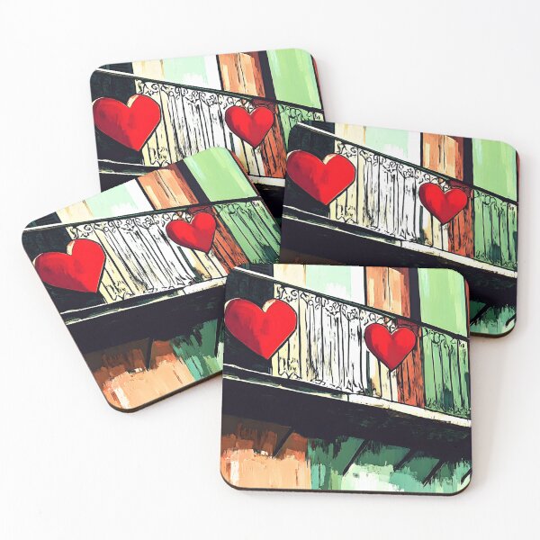 Item preview, Love Letters in the Breeze - New Orleans Romantic Balcony with Bold Valentine Hearts and Urban Vibrancy designed and sold by OlfactoART Studio.