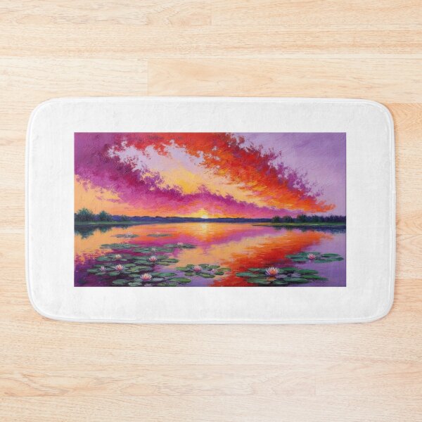 Item preview, A vibrant sunset over a lake, with water lilies floating gently  designed and sold by EtCreative.