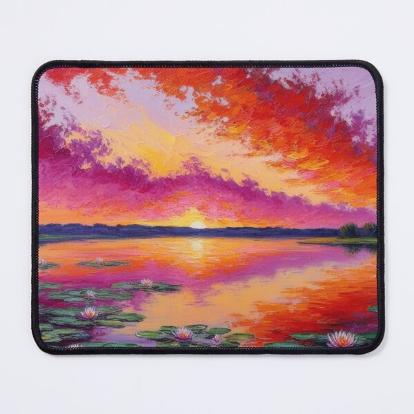 Item preview, A vibrant sunset over a lake, with water lilies floating gently  designed and sold by EtCreative.