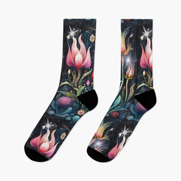 Item preview, Surreal Fantasy Floral Dark Academia Botanical Bright Neons on Black designed and sold by Vicki Noble Art.