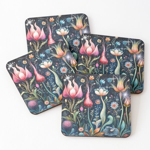 Item preview, Surreal Fantasy Floral Dark Academia Botanical Bright Neons on Black designed and sold by Vicki Noble Art.