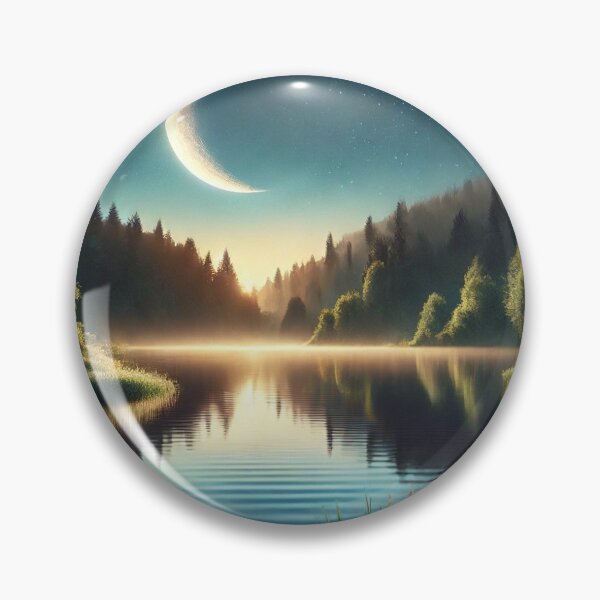 Item preview, Mystical Moonlit Lake – Dreamy Night Landscape with Crescent Moon & Reflection designed and sold by LDArtWork.