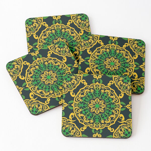 Item preview, Seamless Pattern of Celtic Mandalas, Shamrocks, and Spirals in Emerald Green and Gold designed and sold by FestivityFinds.