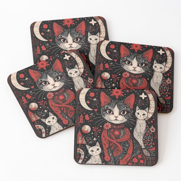 Item preview, Kawaii Black and Red Cat Retro Illustration Vintage Doodle Art designed and sold by Witty Shirts.