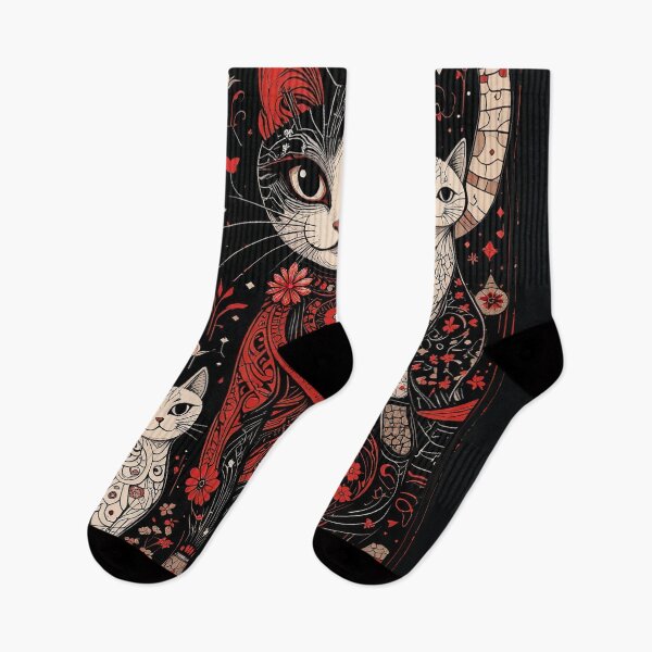 Item preview, Kawaii Black and Red Cat Retro Illustration Vintage Doodle Art designed and sold by Witty Shirts.