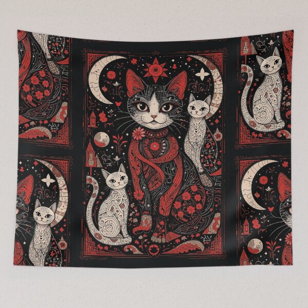 Item preview, Kawaii Black and Red Cat Retro Illustration Vintage Doodle Art designed and sold by Witty Shirts.