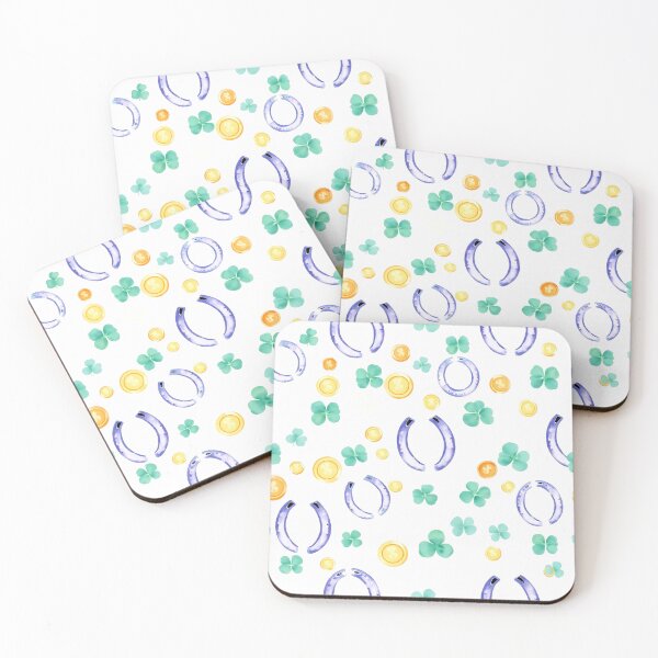 Item preview, Lucky Horseshoes, Shamrocks, and Gold Coins in Watercolor Seamless Pattern designed and sold by FestivityFinds.