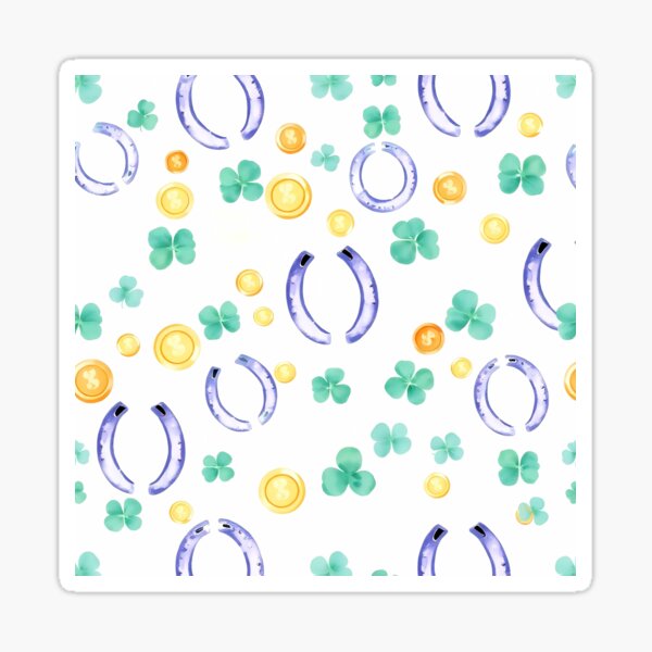 Item preview, Lucky Horseshoes, Shamrocks, and Gold Coins in Watercolor Seamless Pattern designed and sold by FestivityFinds.