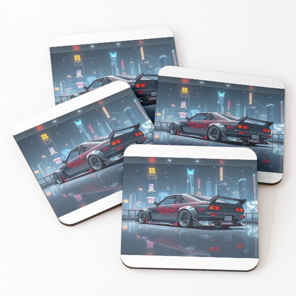 Artikelvorschau, Getunter Nissan im Ausstellungsraum mit Stadt im Hintergrund, cyberpunk stil entworfen und verkauft von Salimgor Hangaround Music.