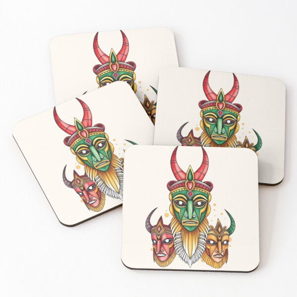 Item preview, Tribal Mask Trio designed and sold by DehatiCanvas.