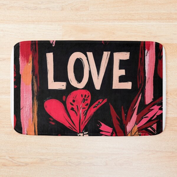 Item preview, Colorful and expressive artwork featuring the word love surrounded by vibrant floral designs on a dark background designed and sold by anytka.