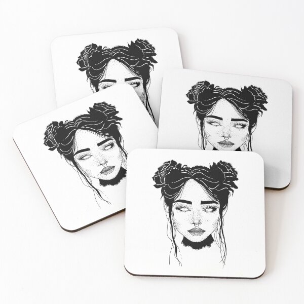 Item preview, Elegant Girl with Floral Buns – Black and White Line Art designed and sold by MarinaBlackArt.