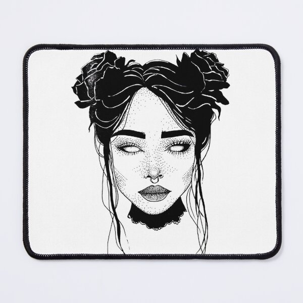 Item preview, Elegant Girl with Floral Buns – Black and White Line Art designed and sold by MarinaBlackArt.