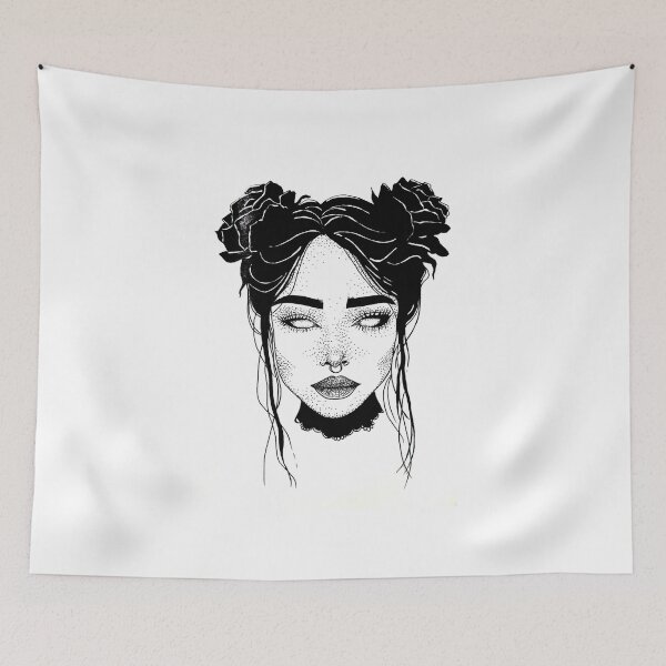 Item preview, Elegant Girl with Floral Buns – Black and White Line Art designed and sold by MarinaBlackArt.