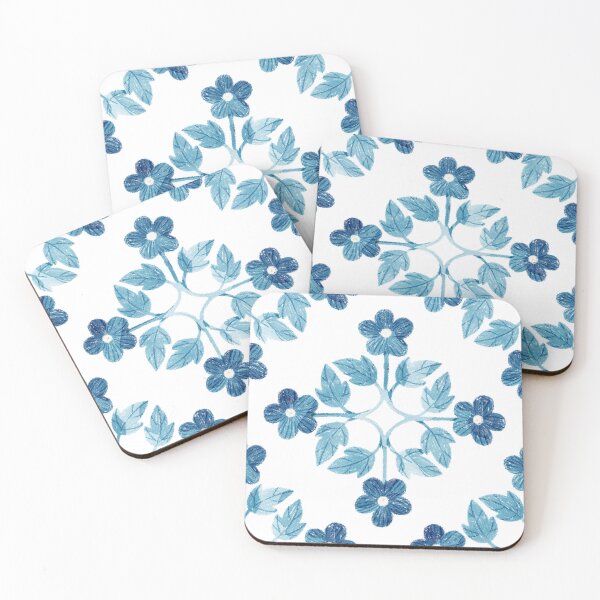 Item preview, Blue leaves and flowers floral tile. Bohemial symmetric tile design. Stylized flowers. designed and sold by helga-wigandt.