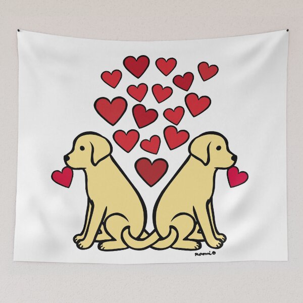 Item preview, Two Yellow Labs with Hearts designed and sold by HappyLabradors.