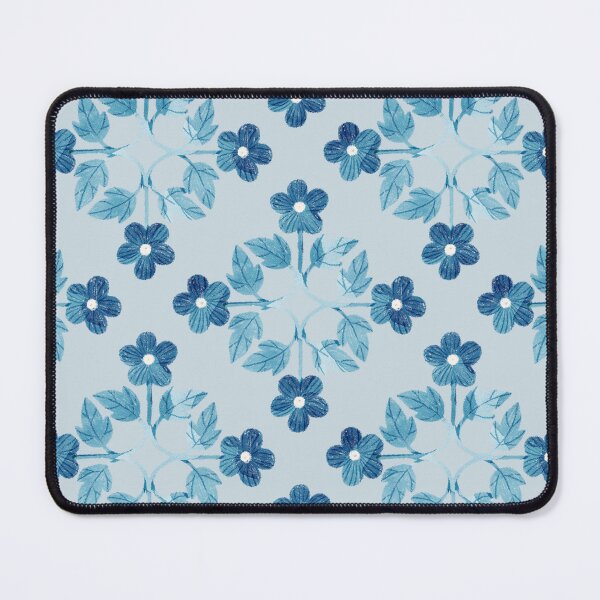 Item preview, Blue leaves and flowers floral tile on light blue background. Bohemial symmetric tile design. Stylized flowers. designed and sold by helga-wigandt.