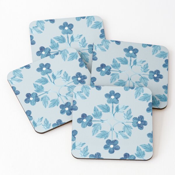 Item preview, Blue leaves and flowers floral tile on light blue background. Bohemial symmetric tile design. Stylized flowers. designed and sold by helga-wigandt.