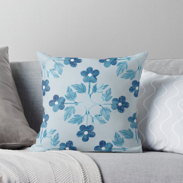 Item preview, Blue leaves and flowers floral tile on light blue background. Bohemial symmetric tile design. Stylized flowers. designed and sold by helga-wigandt.