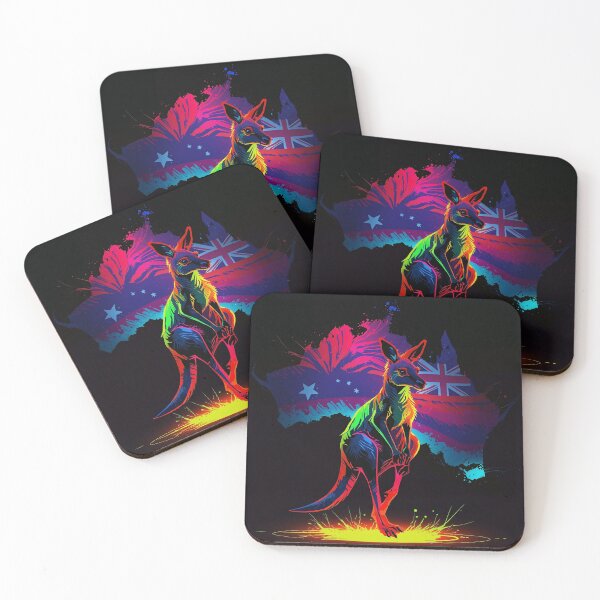 Item preview, Kangaroo In Neon Colours With Aussie Flag inspired background  designed and sold by AussieConcepts.