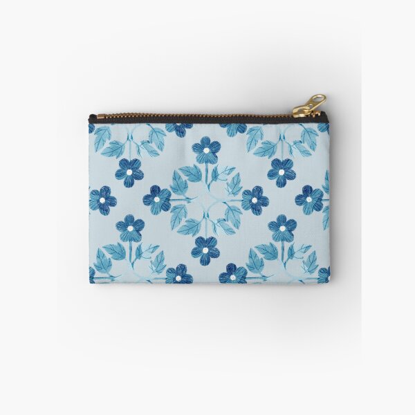 Item preview, Blue leaves and flowers floral tile on light blue background. Bohemial symmetric tile design. Stylized flowers. designed and sold by helga-wigandt.
