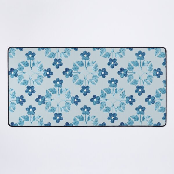 Item preview, Blue leaves and flowers floral tile on light blue background. Bohemial symmetric tile design. Stylized flowers. designed and sold by helga-wigandt.