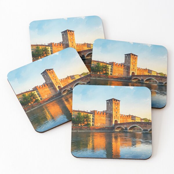 Item preview, Castelvecchio, Verona: Sunset Over the Historic Red-Brick Castle & Bridge designed and sold by LSVart.