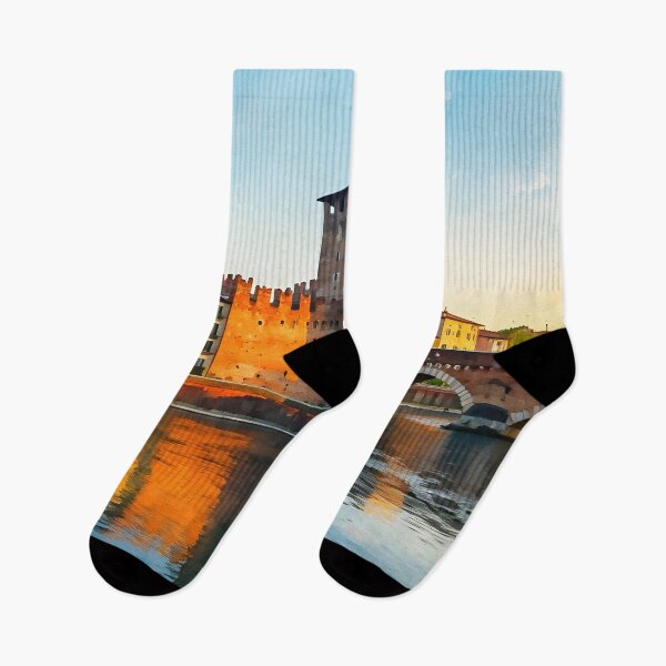 Item preview, Castelvecchio, Verona: Sunset Over the Historic Red-Brick Castle & Bridge designed and sold by LSVart.