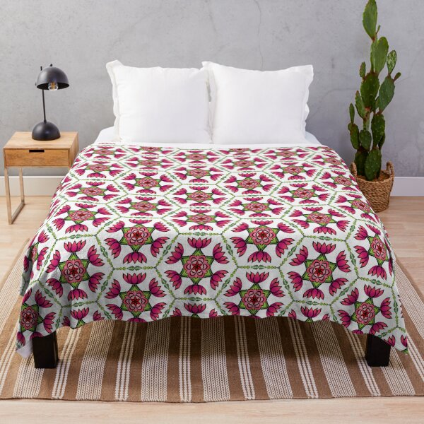 Item preview, Pink lotus green leaf pattern fabric arabesque flower tiles seamless designed and sold by Bulantanyong.