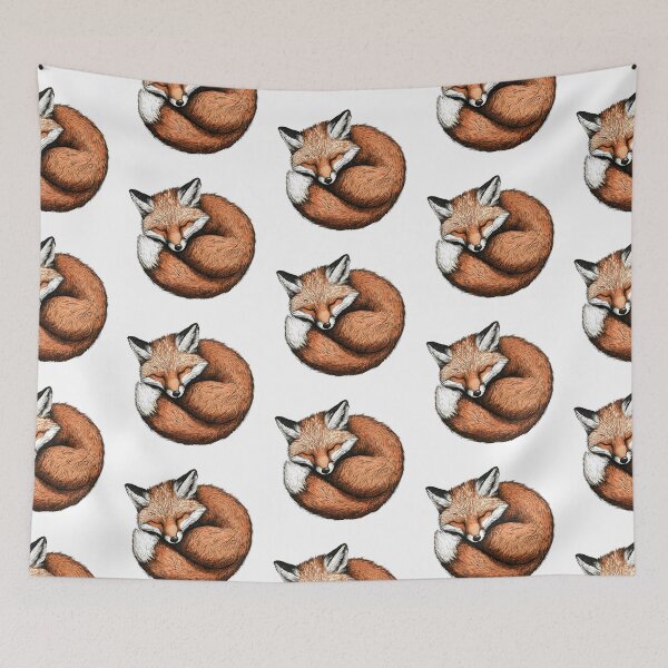Item preview, sleeping fox curled up vintage illustration on white background designed and sold by wonderisland.