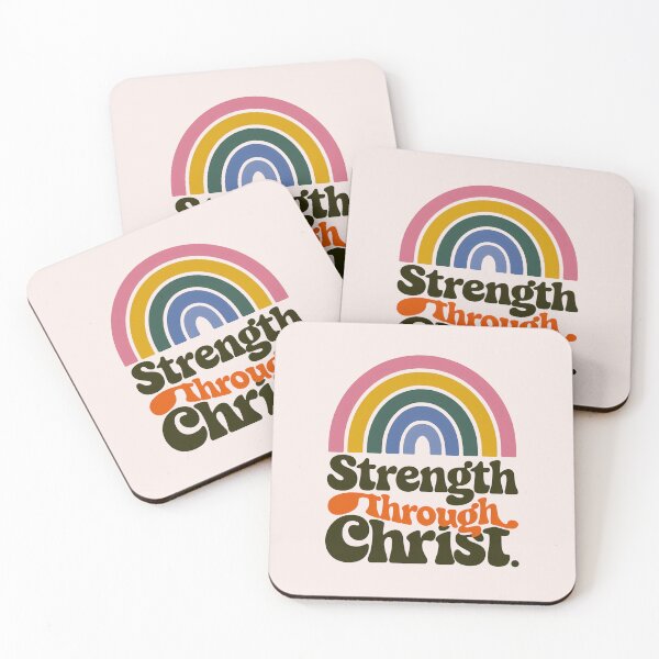 Item preview, Strength Through Christ Boho Rainbow Christian Bible Verse Typography designed and sold by  KnitLuv.