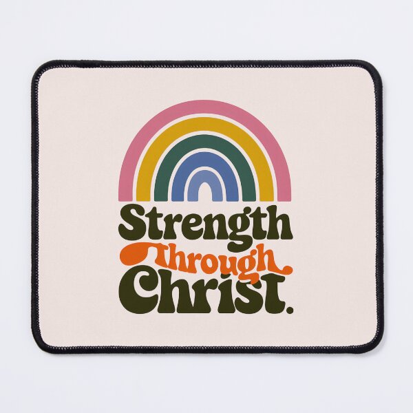 Item preview, Strength Through Christ Boho Rainbow Christian Bible Verse Typography designed and sold by KnitLuv.