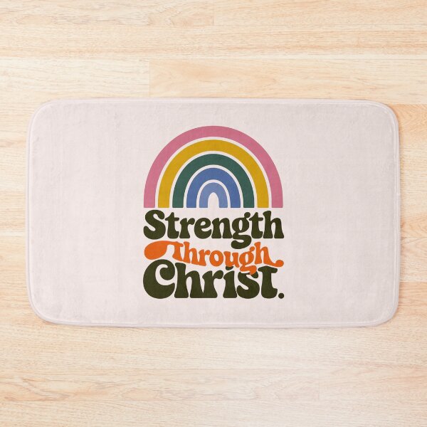 Item preview, Strength Through Christ Boho Rainbow Christian Bible Verse Typography designed and sold by  KnitLuv.