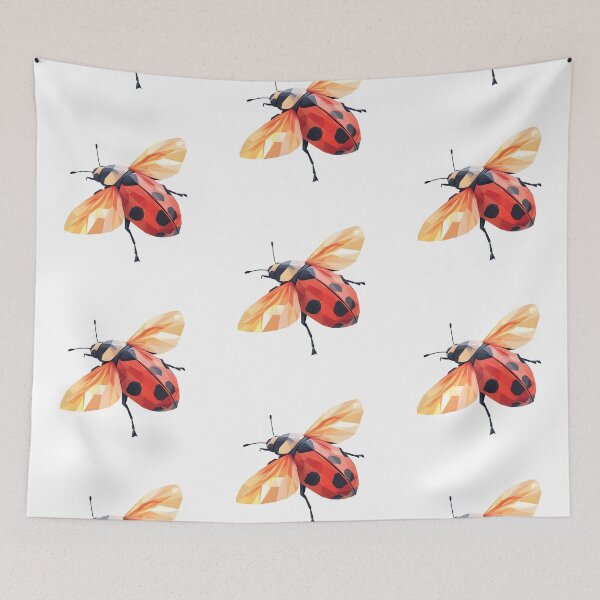 Item preview, side view flying illustration of A ladybug spreading its wings, flying in the air on a white background, lowpoly designed and sold by wonderisland.