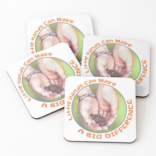 Item preview, Little Hands Can Make A Big Difference - butterfly eco art for kids, orange text designed and sold by Nadya Neklioudova.