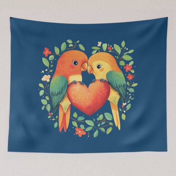 Item preview, Cute two love birds cartoon with heart on Valentine's Day, so romantic. designed and sold by FluffyGallery.