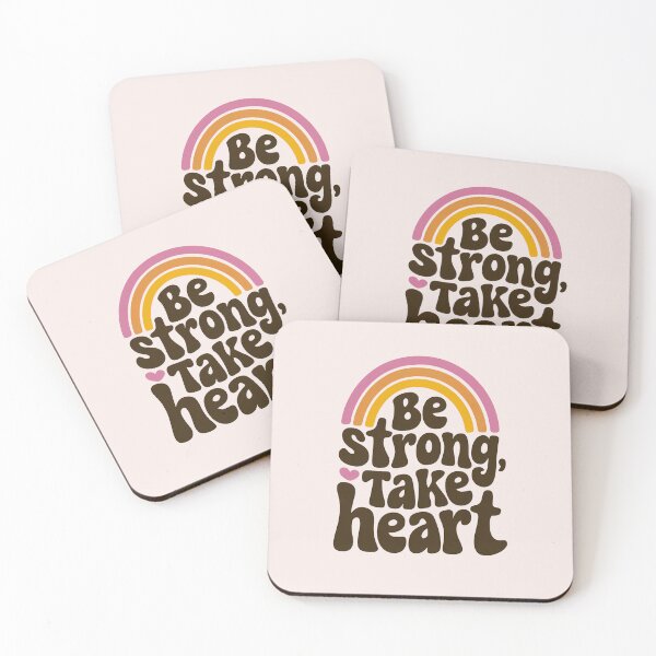 Item preview, Be Strong, Take Heart Boho Rainbow Christian Bible Verse Typography designed and sold by  KnitLuv.