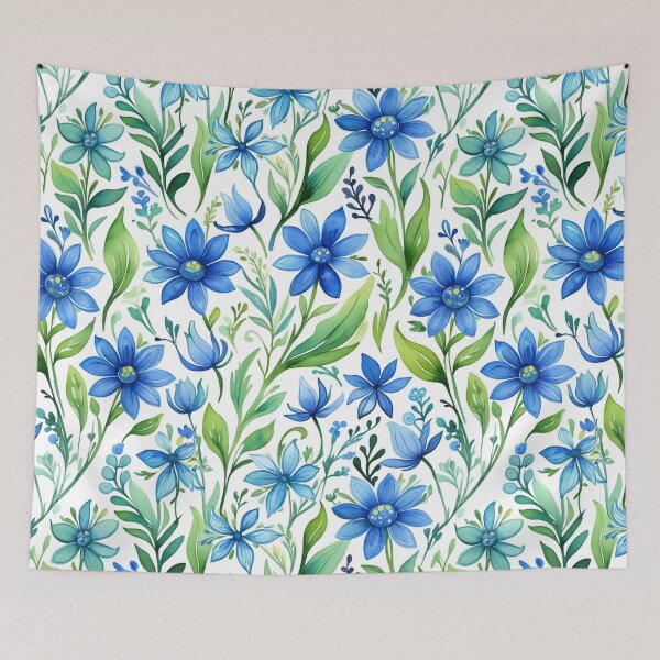 Item preview, Vibrant blue flowers and intricate foliage designed and sold by Giuseppe Cammino.